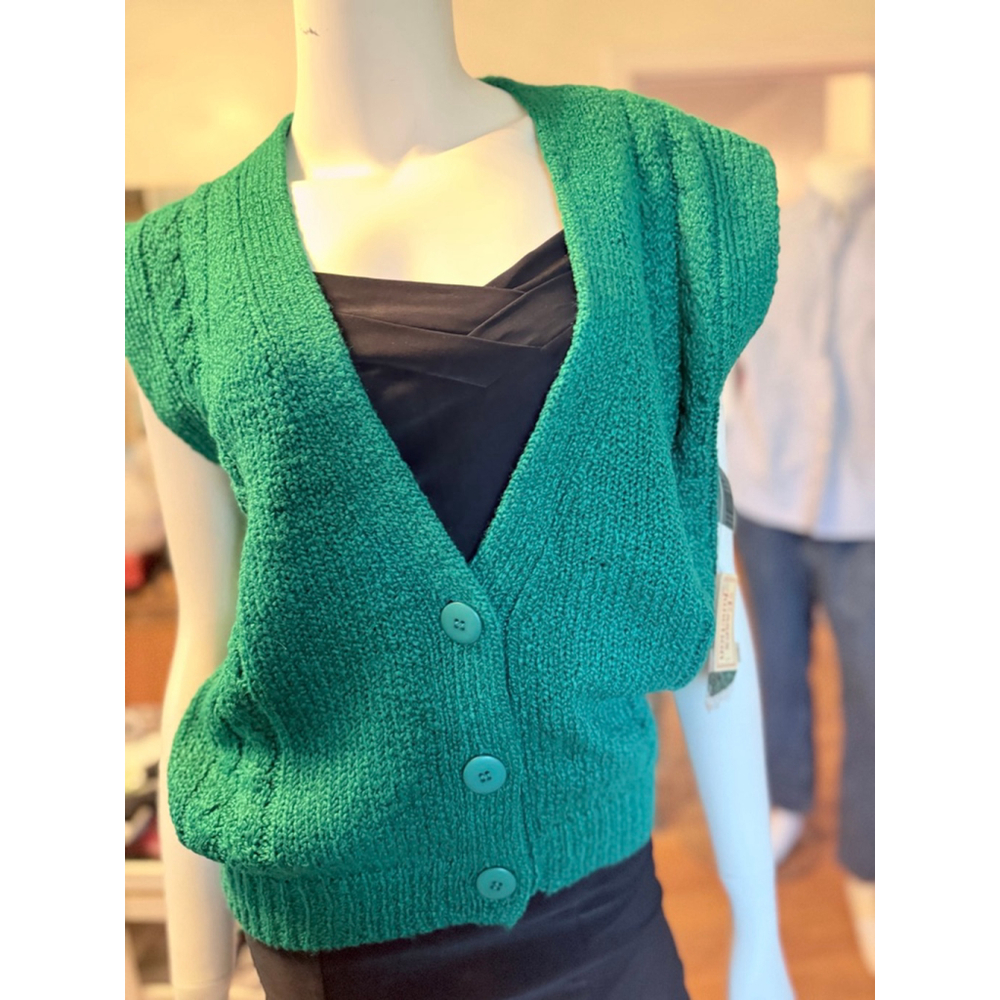 Vintage Essex Junction Green Knit Cardigan Sweater S